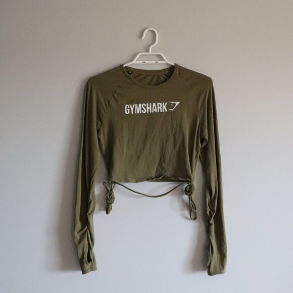 Gymshark Women's Green Sz XS/S Active Graphic Cropped Ribbon Tie Long Sleeve Top - Picture 1 of 11